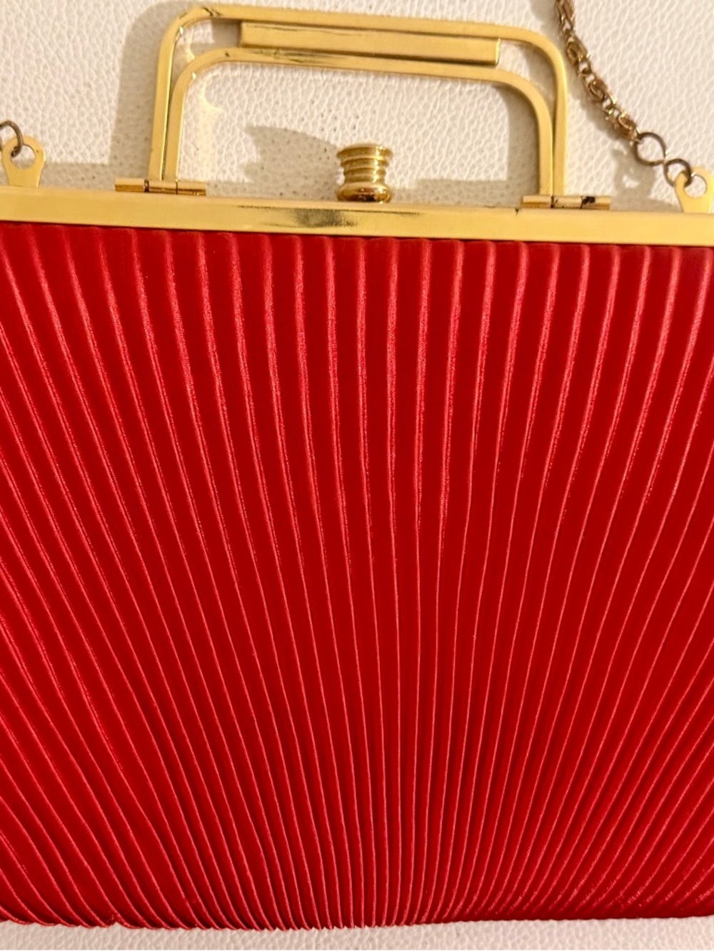 Red Evening Clutch Gold Frame Chain Strap Formal Wedding Prom Purse Vintage Bag - Picture 6 of 11